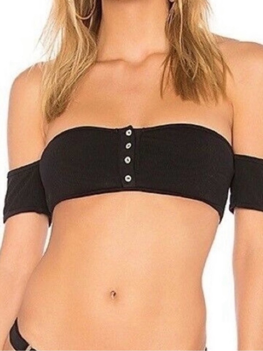 Beach Bunny Presley Off Shoulder Bikini Top in Black SZ XL NWT